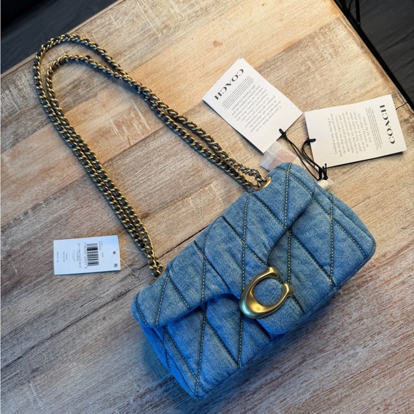 Coach Handbags - Coach Denim Quilted Shoulder Bag with Gold Chain
